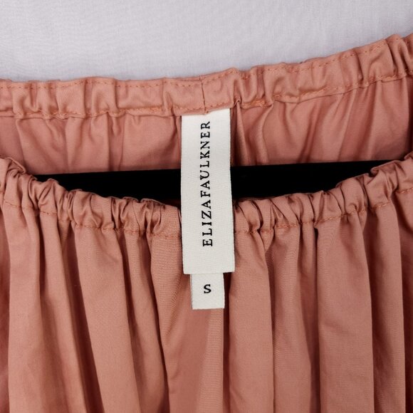 Eliza Faulkner Peasant Top Size Small Shirred Waist Balloon Sleeve Salmon - Picture 9 of 11